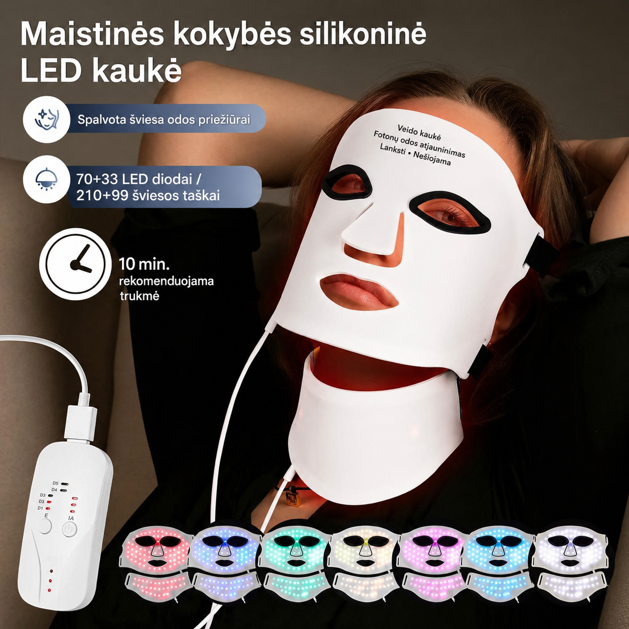 Silikoninė LED kaukė veidui ir kaklui