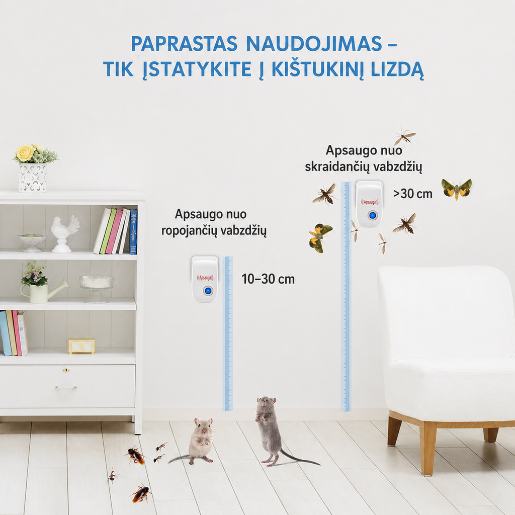 Ultragarsinis graužikų ir vabzdžių atbaidymo aparatas