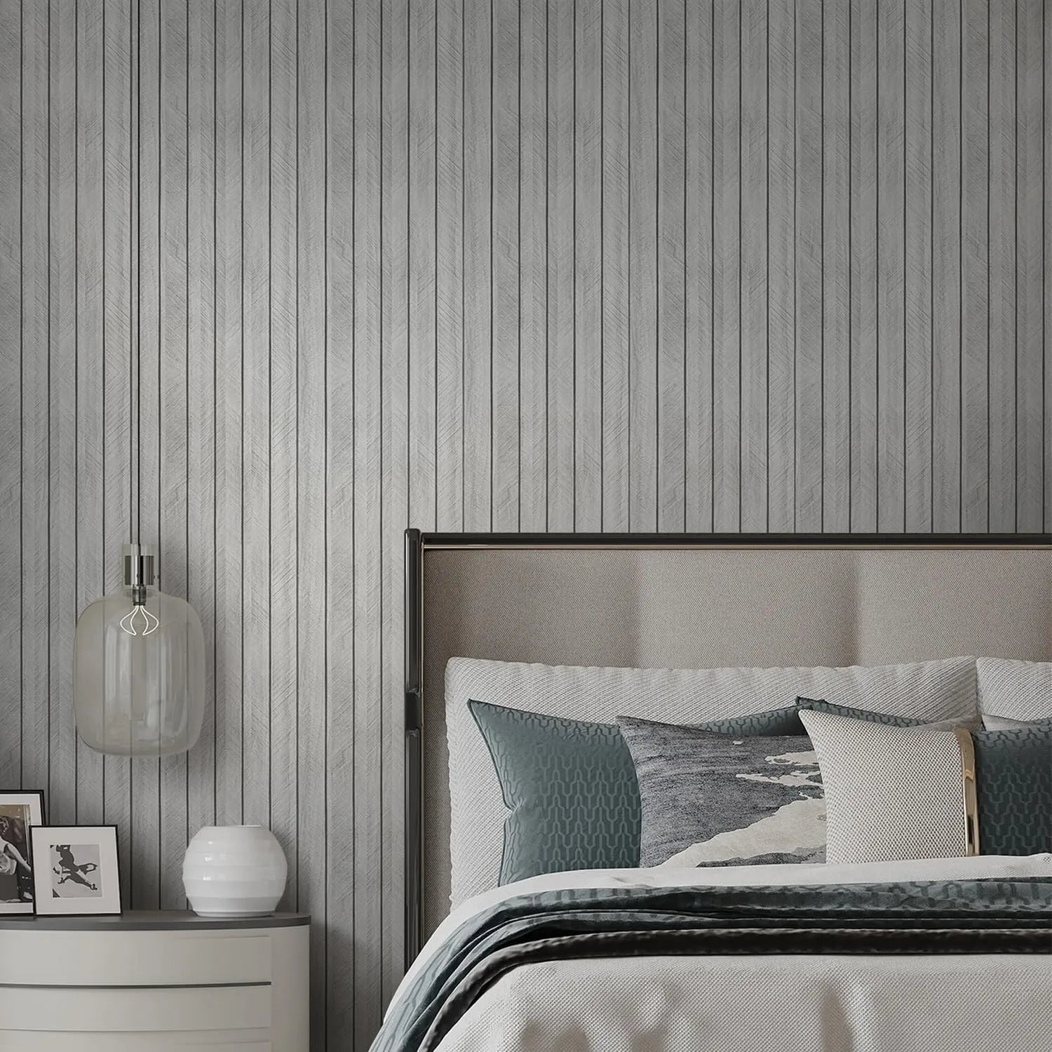 3D dekoratyvinė lipni sienų panelė – pilka medžio imitacija 300 x 45 cm