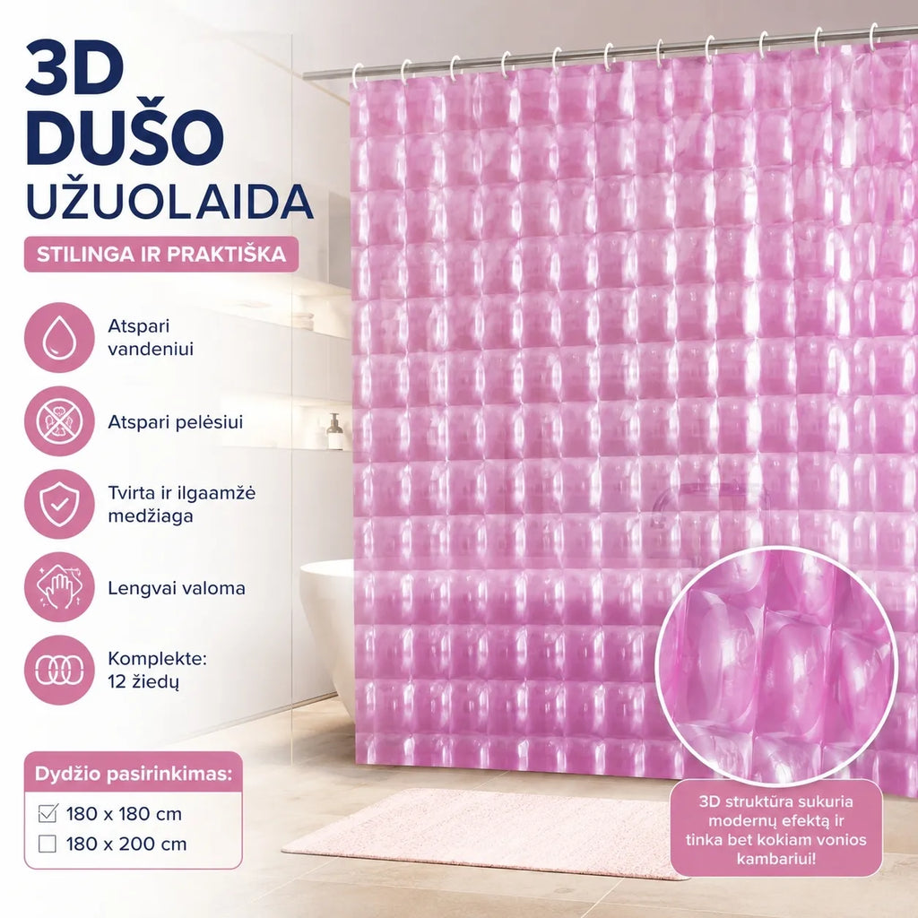3D Dušo Užuolaida  ROŽINĖ