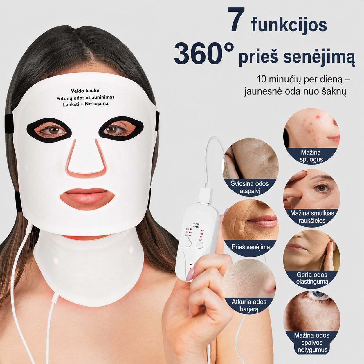 Silikoninė LED kaukė veidui ir kaklui