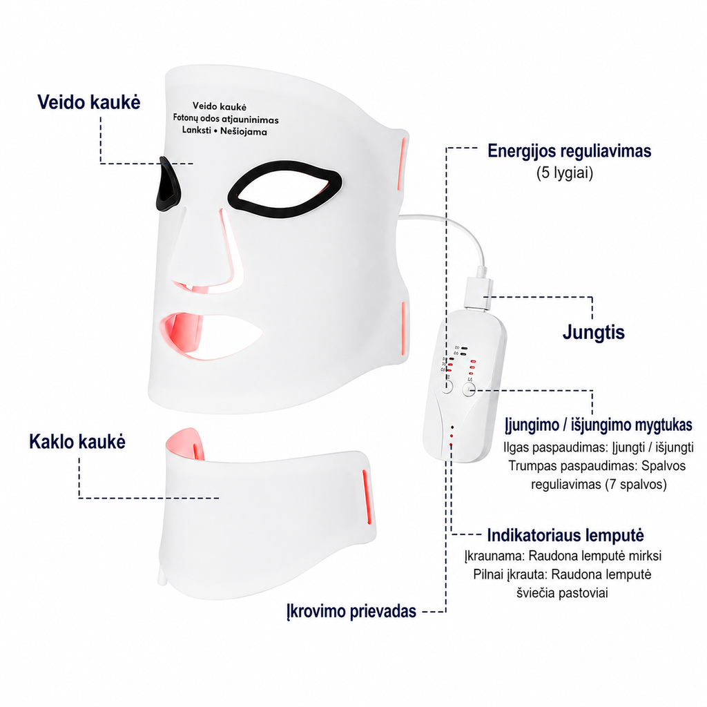 Silikoninė LED kaukė veidui ir kaklui