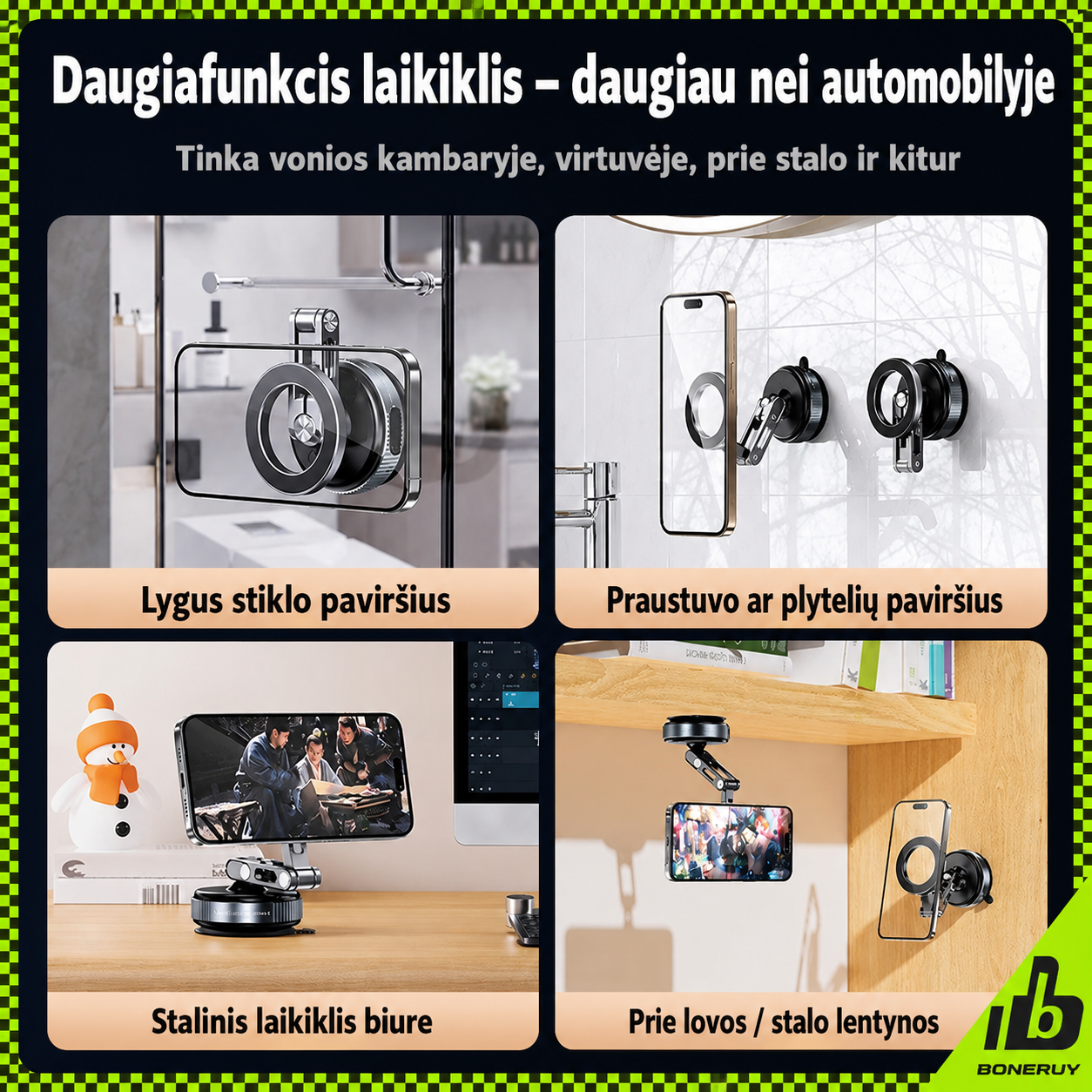 Magnetinis Telefono Laikiklis su Vakuuminiu Tvirtinimu