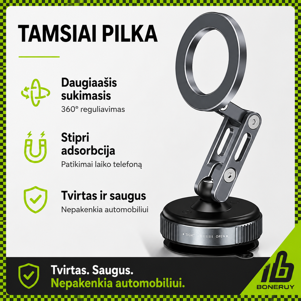 Magnetinis Telefono Laikiklis su Vakuuminiu Tvirtinimu