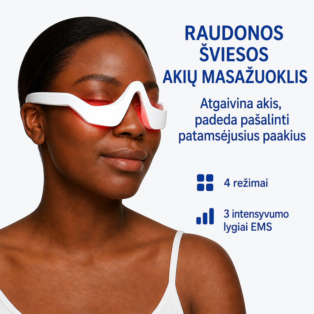 Raudonūjų spindulių terapijos akiniai paakių maišeliams mažinti