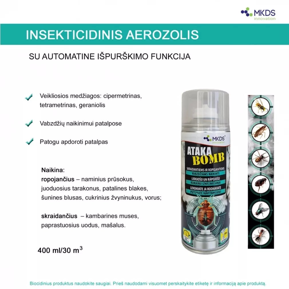 Ataka BOMB insekticidas skraidantiems ir ropojantiems vabzdžiams, 400 ml