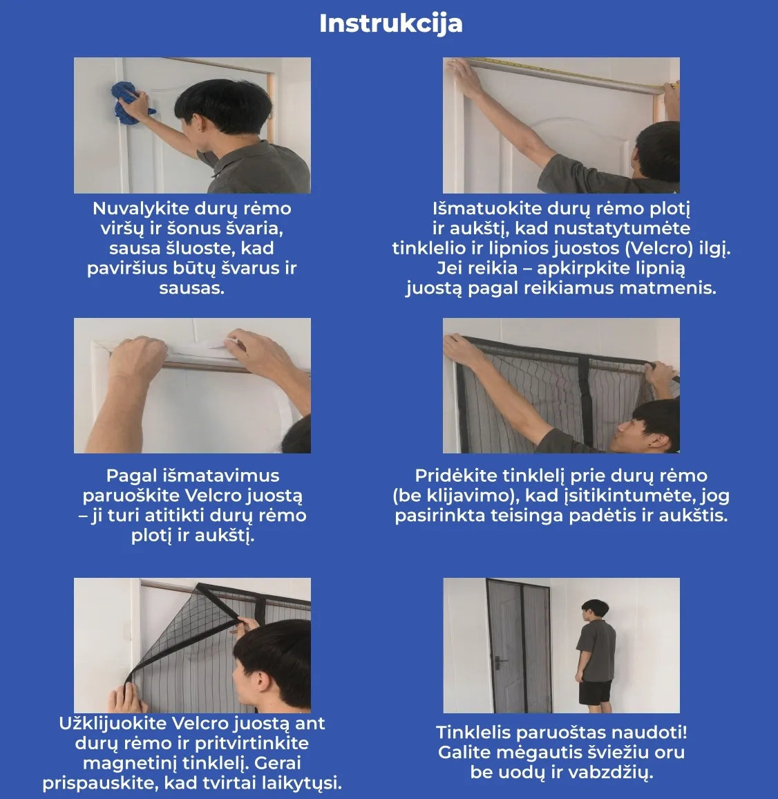 Aukštos kokybės magnetinis durų tinklelis 210 × 100 cm