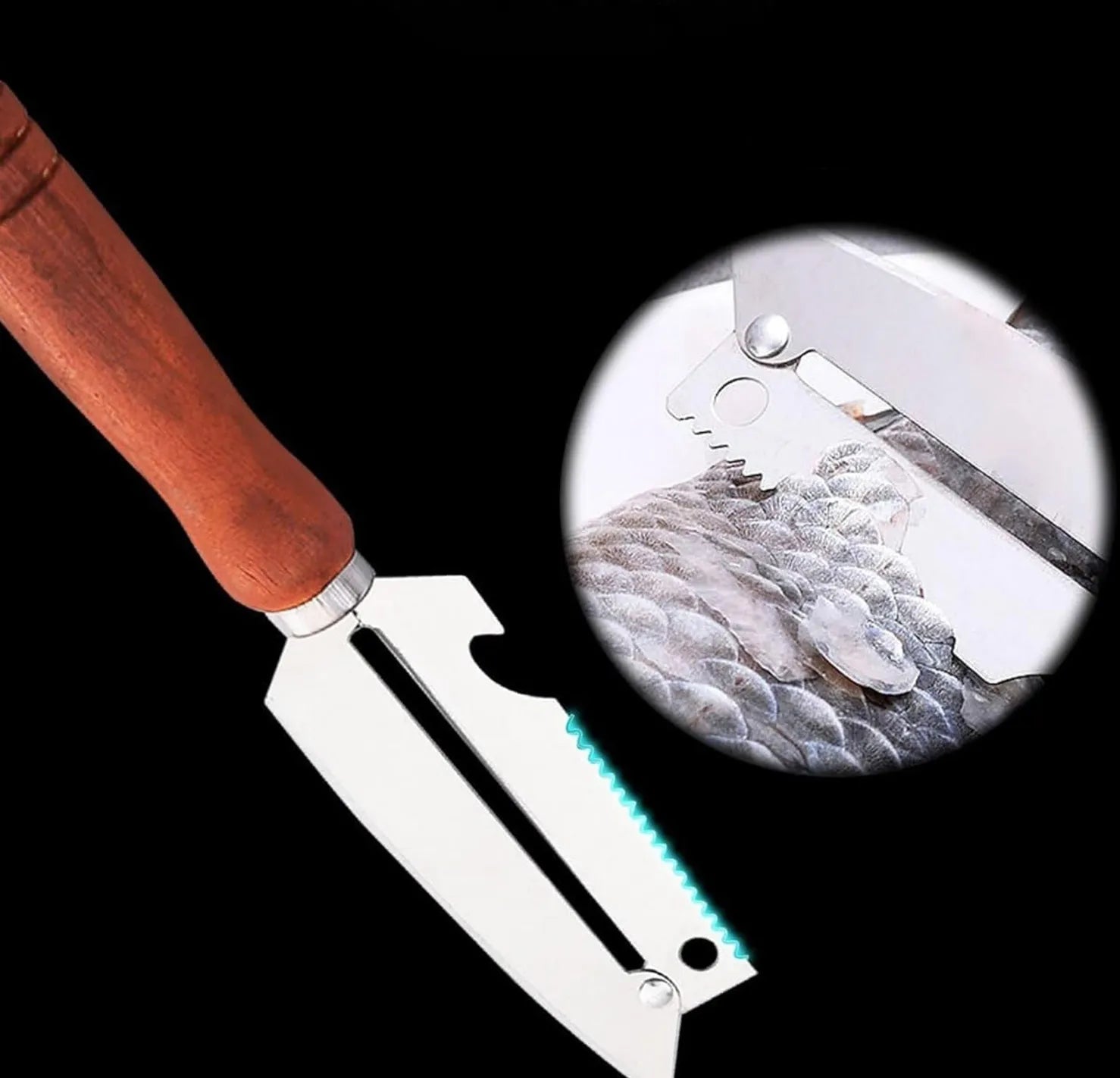 Daugiafunkcinis virtuvinis peilis-skustukas 3in1 su medine rankena