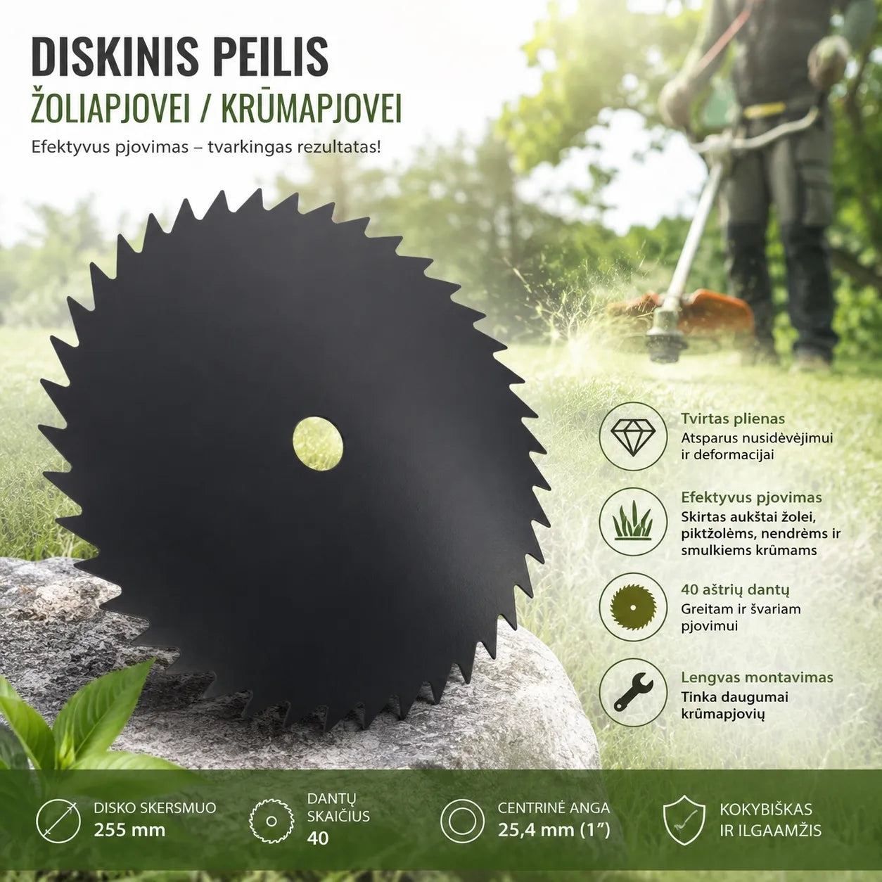 Diskinis peilis žoliapjovei / krūmapjovei 255 mm (40 dantų)