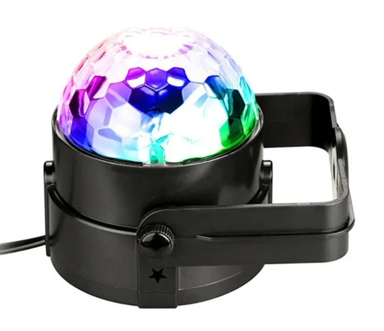 Diskotekų LED RGB šviesos efektų lempa su pulteliu