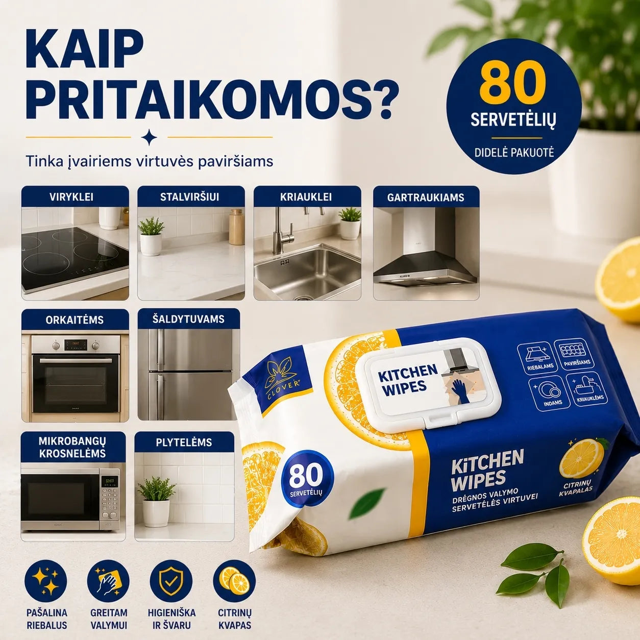 Drėgnos servetėlės "Kitchen wipes"