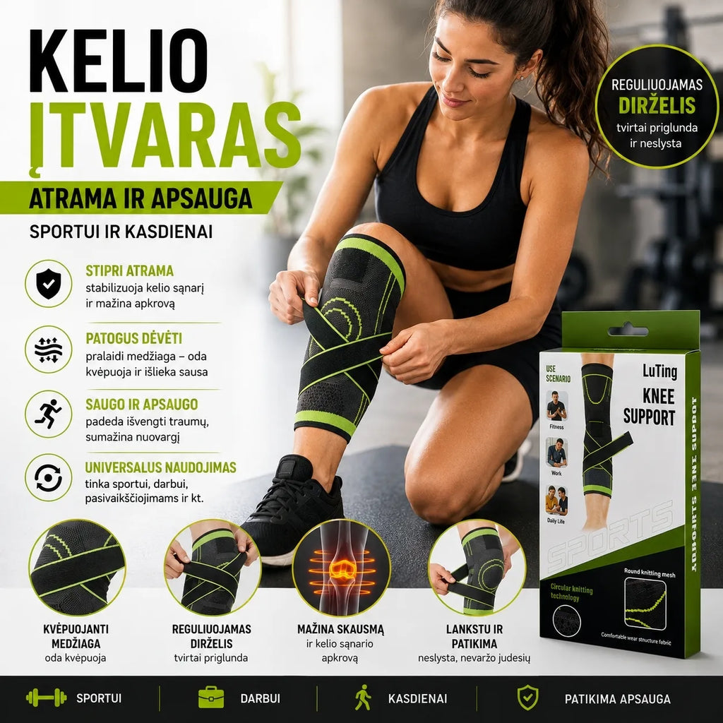 Kelio įtvaras su reguliuojamu dirželiu