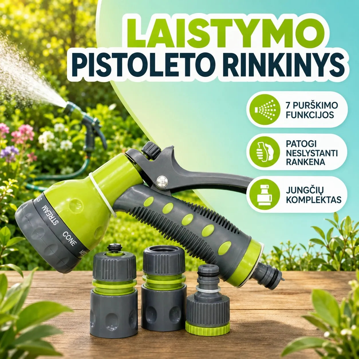 Laistymo pistoleto rinkinys su jungtimis
