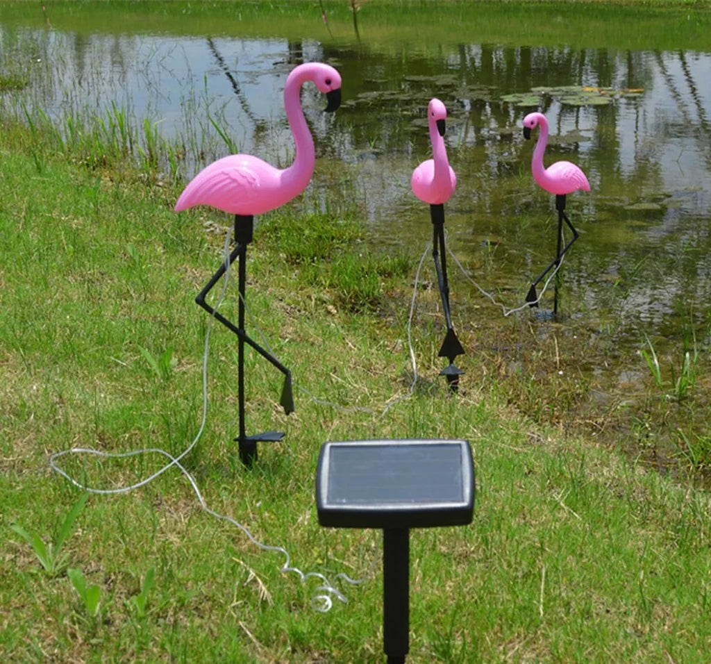 LED saulės sodo lempos – flamingas