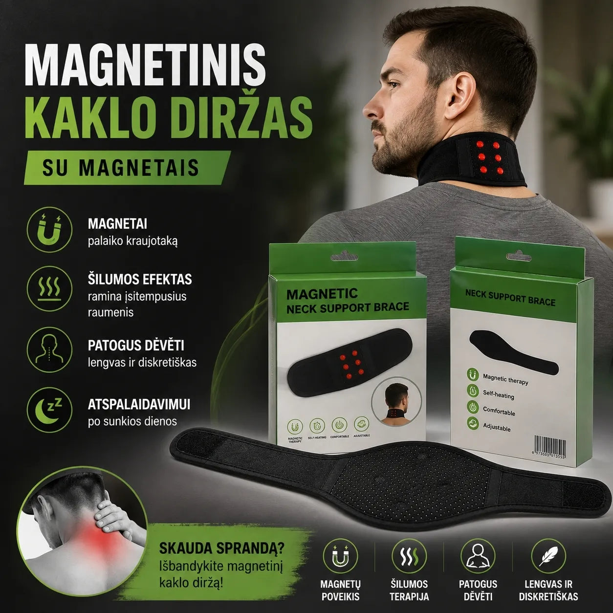 Magnetinis kaklo diržas su turmalinu