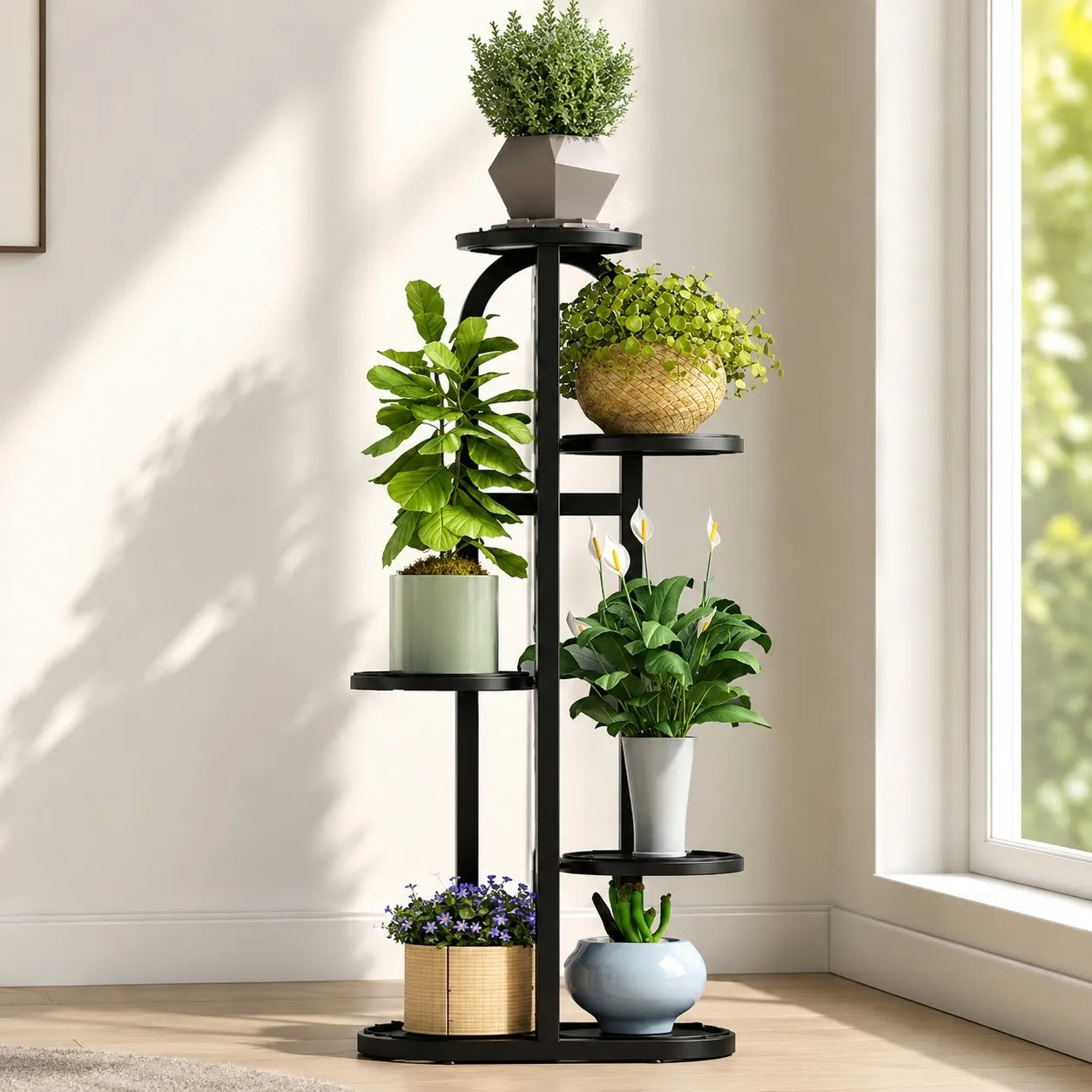 Metalinis augalų stovas 6 vazonams, 90 cm