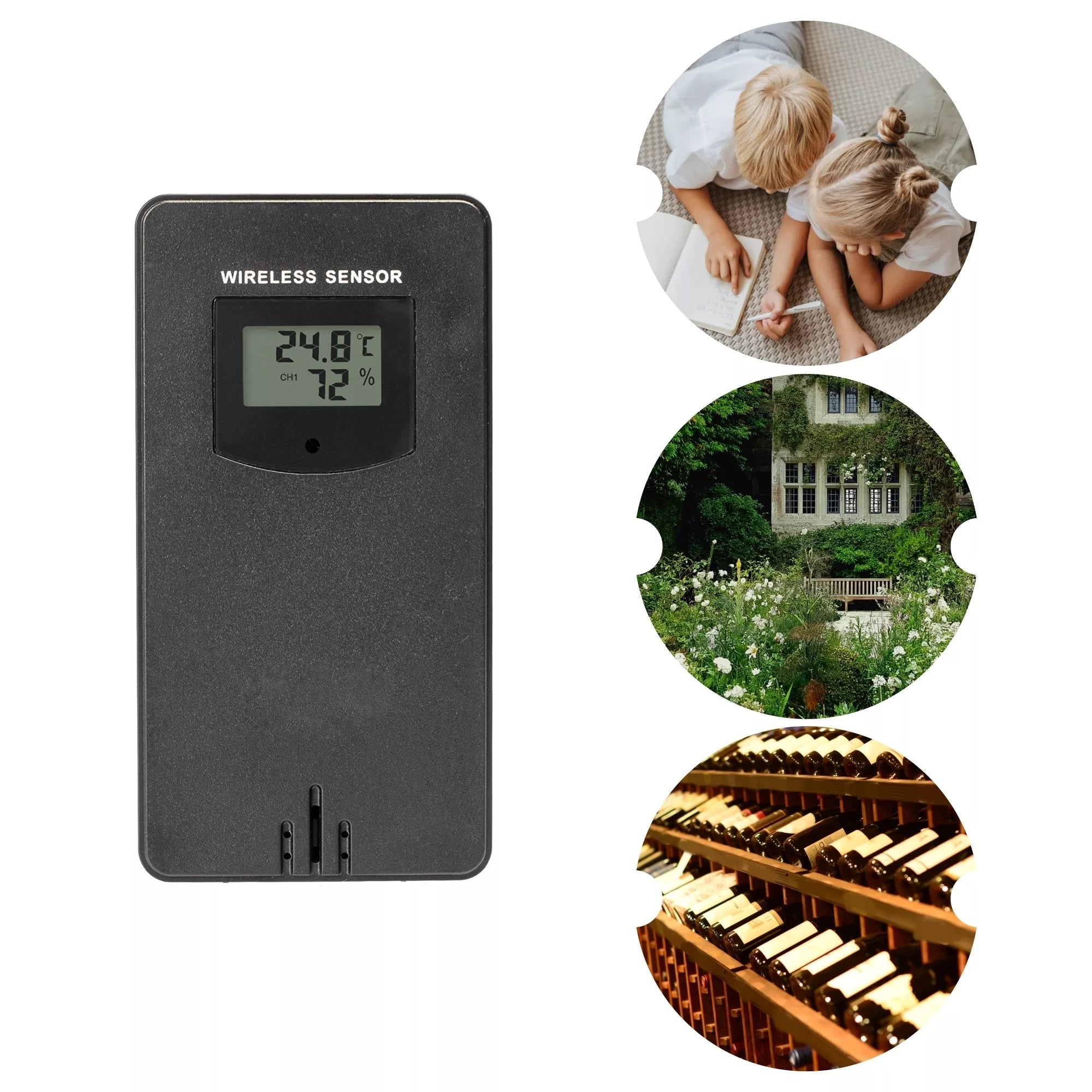 Meteorologinė stotis RCC – Elektroninė, bevielė, jutiklinė, juoda