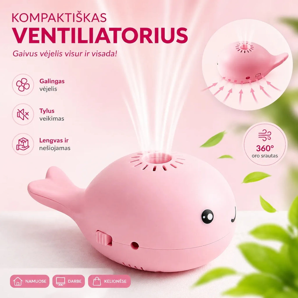 Mini ventiliatorius su skraidančiu kamuoliuku (rožinis)