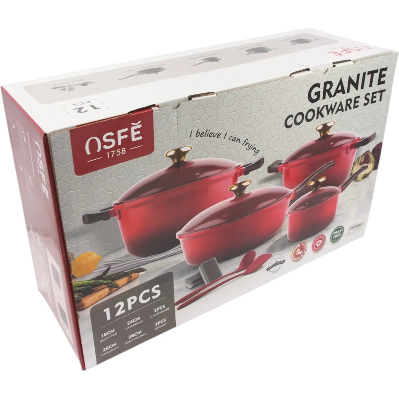 OSFE 12 dalių žalios spalvos granito puodų rinkinys