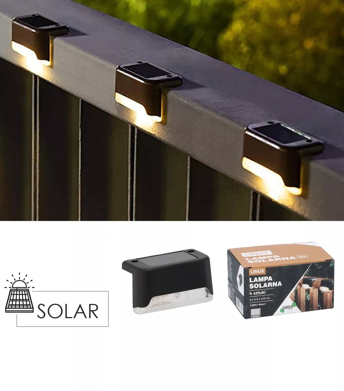 Saulės šviestuvų rinkinys „Linus“ – 4 vnt., LED, šiltai balta šviesa