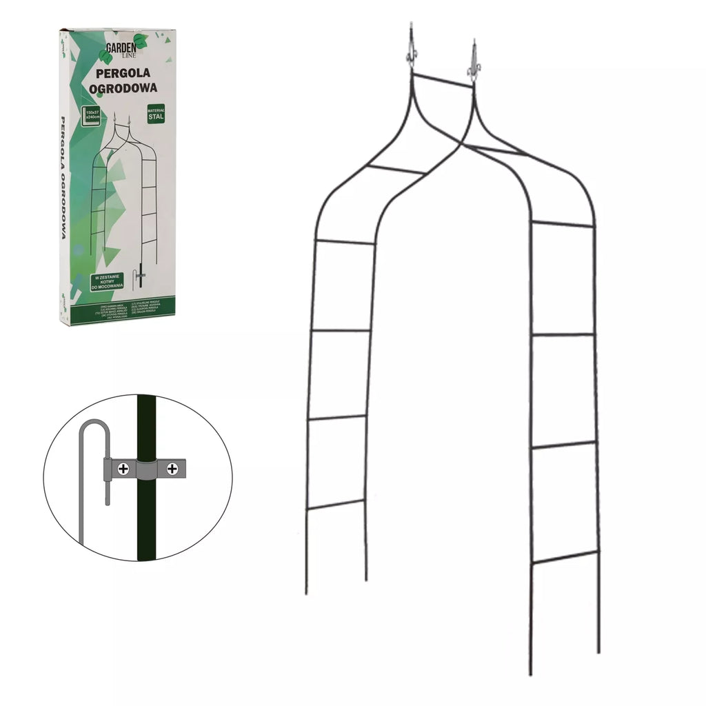 Sodo pergola augalams 150 × 37 × 240 cm, metalinė, juoda