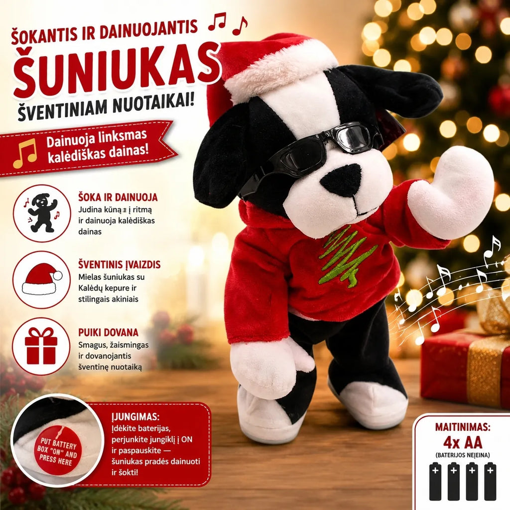 Šokantis ir dainuojantis kalėdinis šuniukas