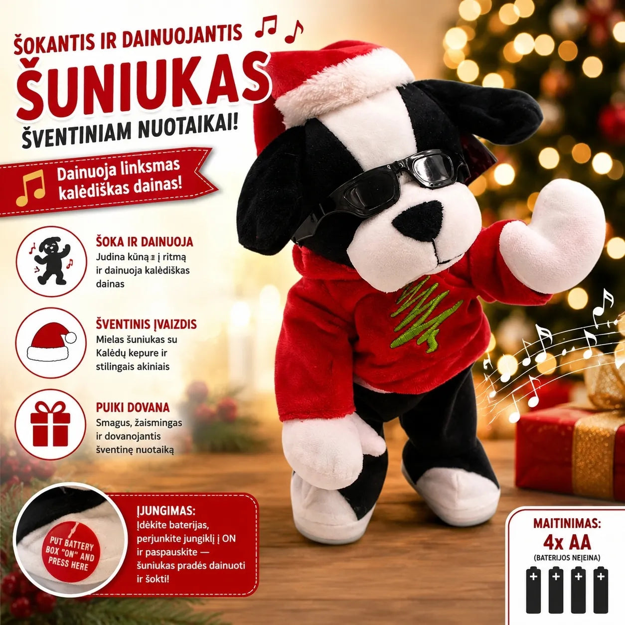 Šokantis ir dainuojantis kalėdinis šuniukas
