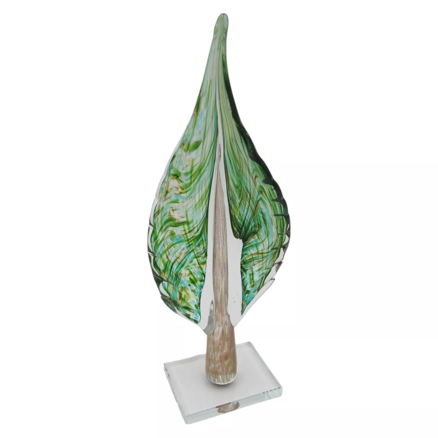 Stiklinė dekoracija „Lapas“, 12×7×32.5 cm Žalias