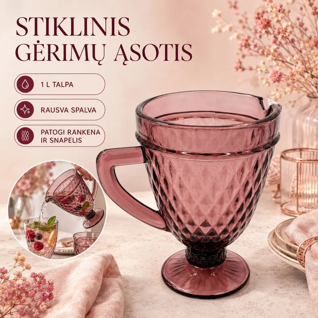 Stiklinis ąsotis "Purple"