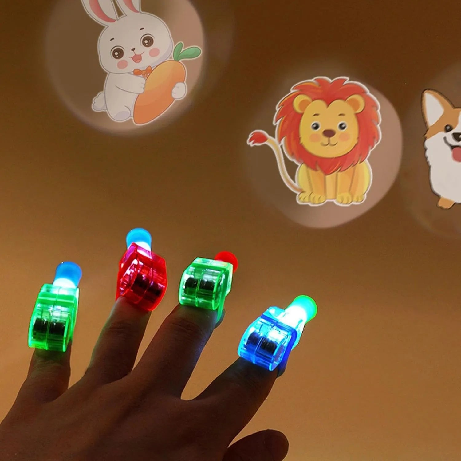Šviečiantys LED pirštų žaislai vaikams – 10 vnt. rinkinys