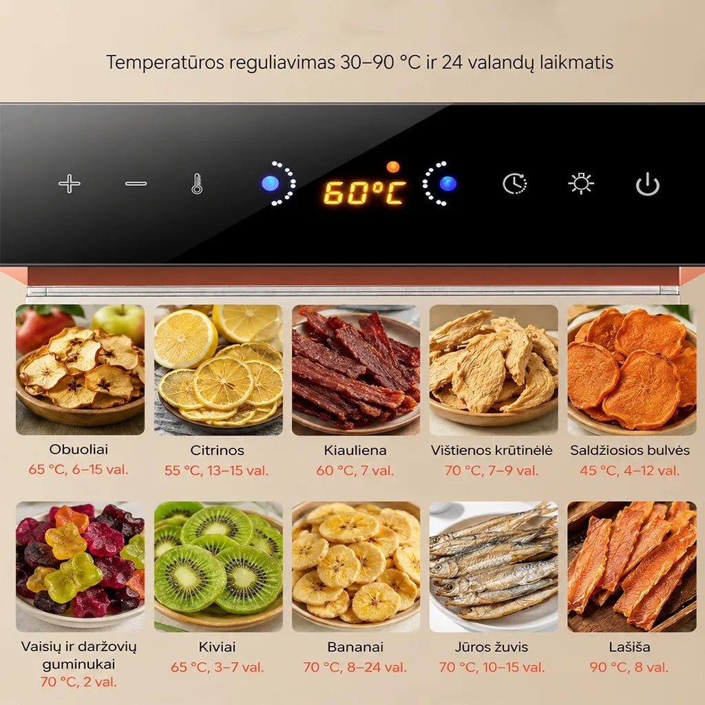 Vaisių ir maisto džiovyklė 800 W, 18 padėklų, nerūdijančio plieno korpusas