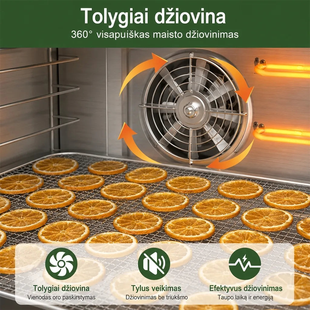 Vaisių ir maisto džiovyklė 800 W, 18 padėklų, nerūdijančio plieno korpusas